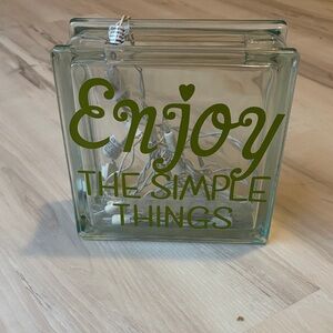 Decorative Glass Block with Green Text